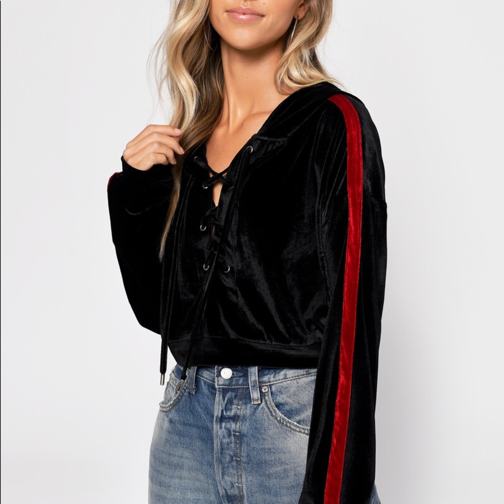 NWT Tobi Crop Velvet Hoodie